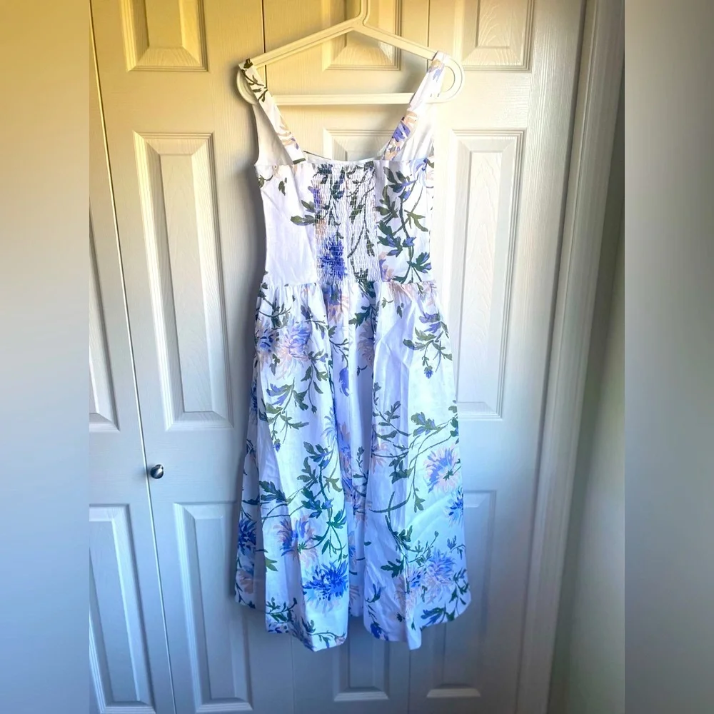 New Reformation Janu Linen Midi Dress - Serenity Blue White Floral size 6 - Picture 9 of 15